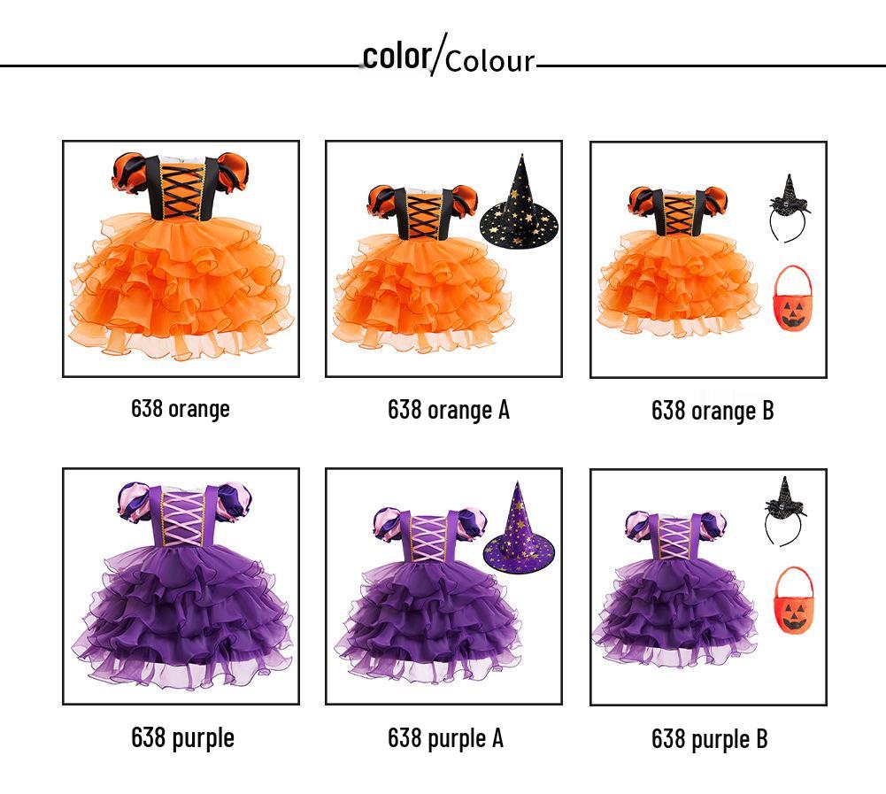 New Girls' Halloween Puff Sleeve Mesh Dress Costume