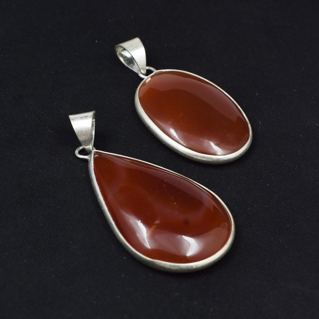 Oval-Pear Red Onyx Natural CERTIFIED Gemstone 925 Sterling Silver Pendant 100 Ct AR-1722