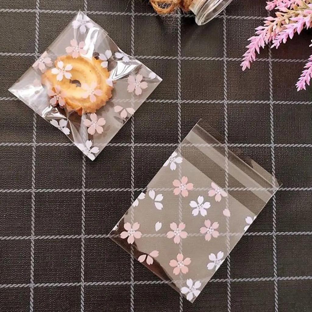 100Pcs Cherry Blossom Drawstring Candy Bag Snowflake Crisp Baked Dessert Snack Packaging Bag Party Gift Bag
