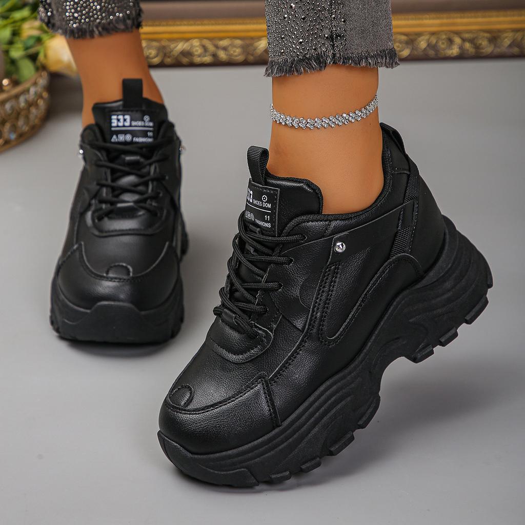 Fashion Women's Fashion White Platform Sneakers Thick Sole Non Slip Sports Shoes for Women Lace Up Height Increase Chunky Sneakers 35-42