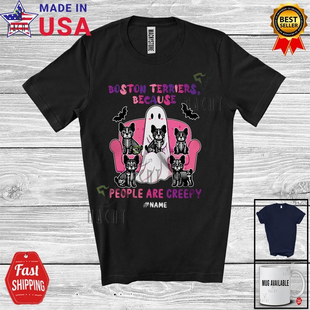 Custom Name Boston Terriers People Creepy Lovely Halloween Ghost Boo T-Shirt M