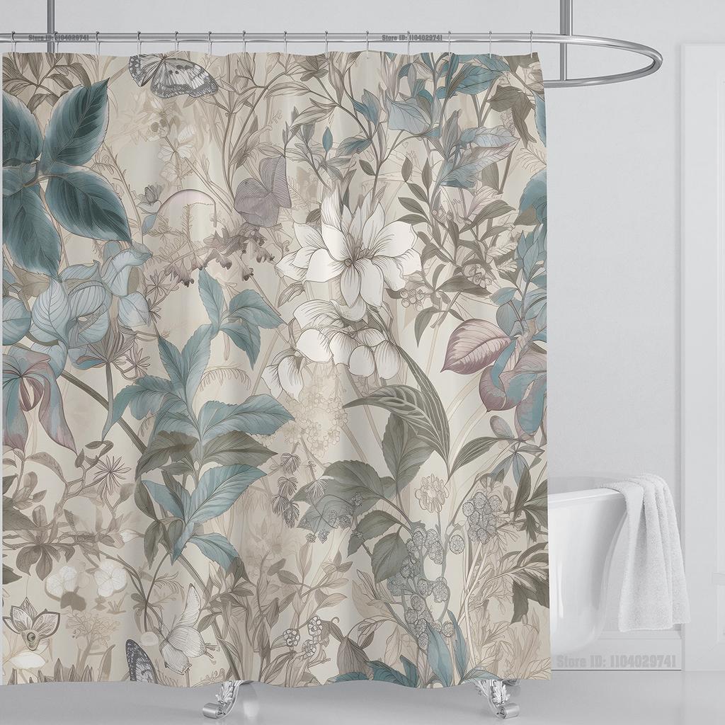 Aquatic Plants Floral Shower Curtain Waterproof Shower Curtain Polyester Fabric 3D Printed Curtain Bathroom Decoration With Hook
