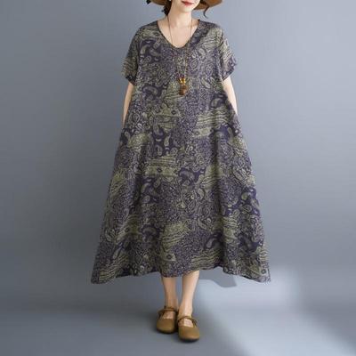 Abito estivo lungo e largo casual da donna, in cotone vintage, con maniche corte e taglie forti, floreale, nuovo di zecca.