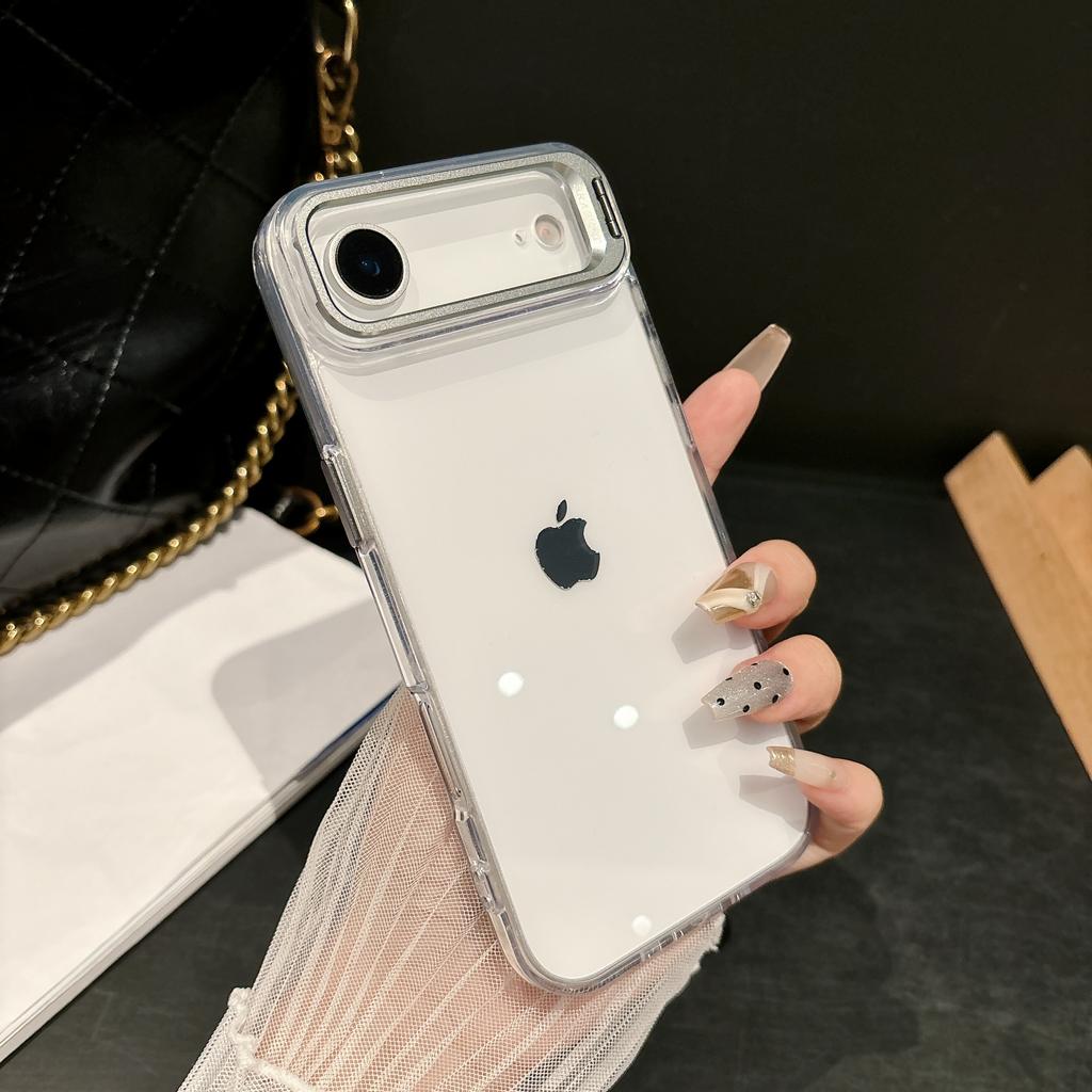 Crystal Transparent Metal Lens Holder Case For iPhone 17 Air 16 16E 15 14 13 12 Plus Pro Max Camera Bracket Protection Covers