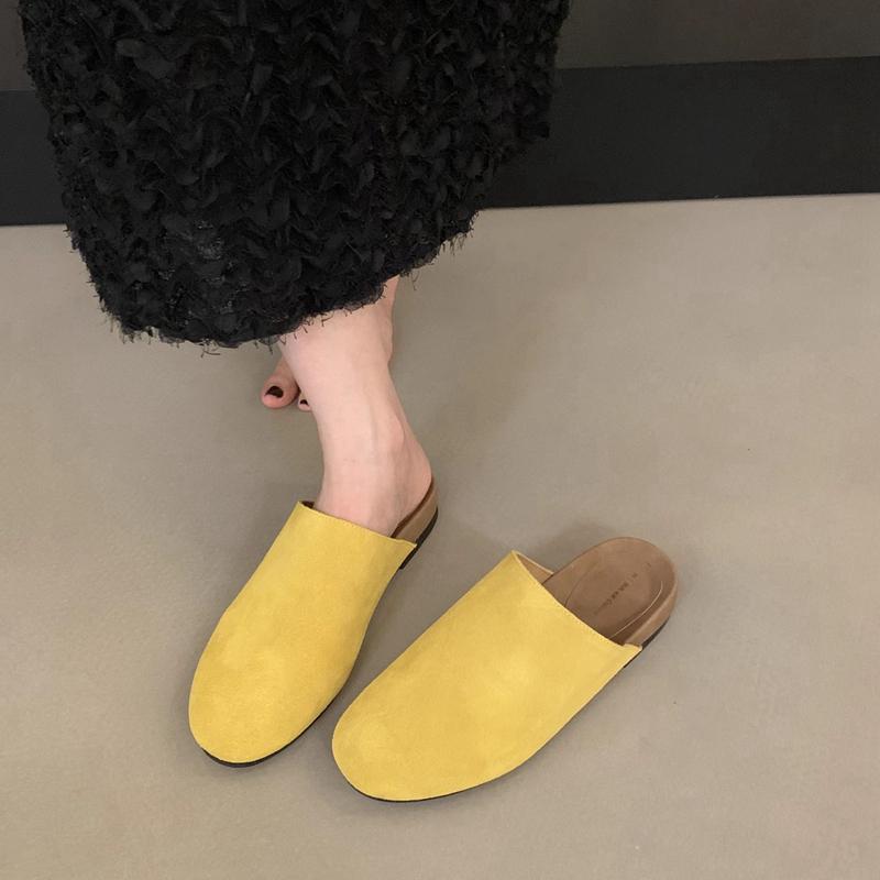 

Модные женские осенние шлепанцы SUOJIALUN 2025 с круглым носком, без задника, на мягкой плоской подошве, уличные повседневные шлепанцы-сандалии 39 жёлтый