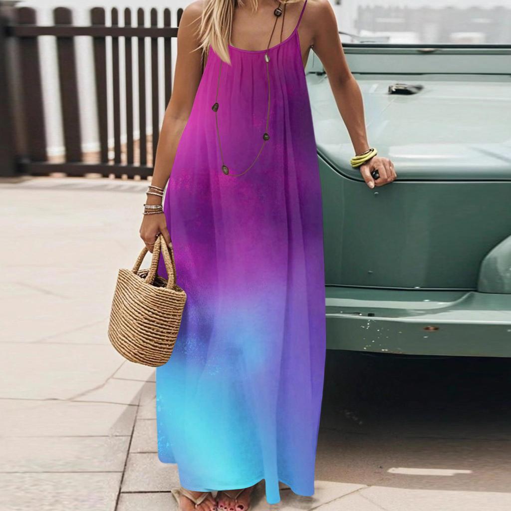 Dámské Módní Ležérní Volné Šaty s Květinovým Potiskem a Úzkými Ramínky Bez Zad