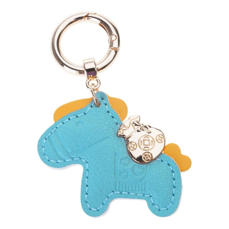 Adorable Cartoon Horse Keychain Leather Symbolizing Wealth Animal Pendant Keyring for Daily Use and Gift Occasions