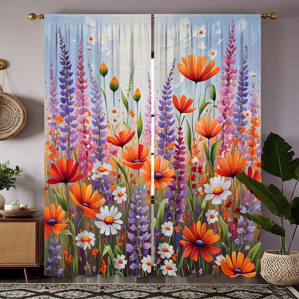 2-piece HD Digital Color Department Autumn Wildflower Lavender Curtain Home Decoration Style Decorate Living Room Bedroom Wear R