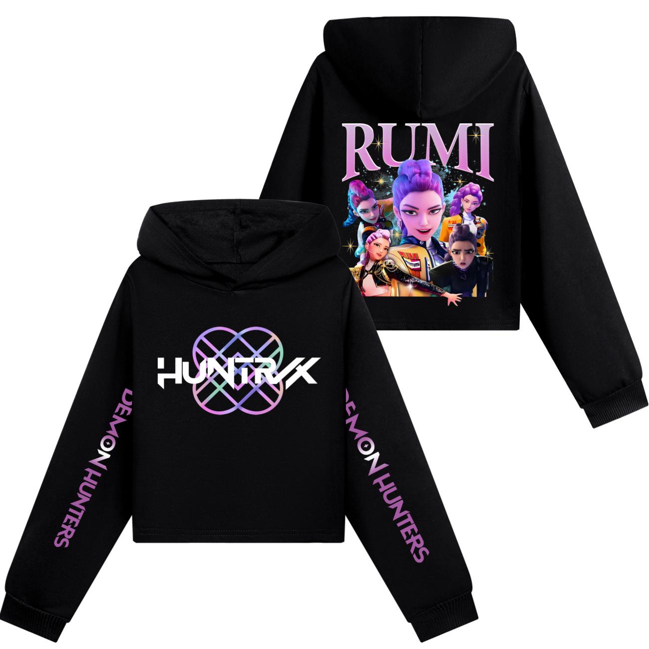 Girls Hoodies & Sweatshirts Kpop Witch Hunt Girls  Half Waist Short Hoodie Single and Double Sleeve Printed Casual Top 110