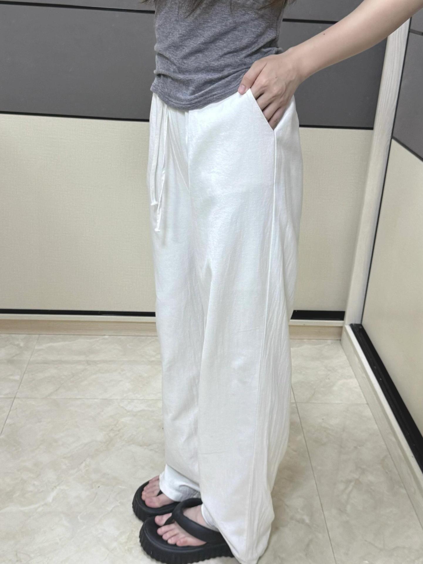 White Linen High-Waisted Wide-Leg Summer Pants - 2026 Women s Slimming Drape Yamamoto Style Small