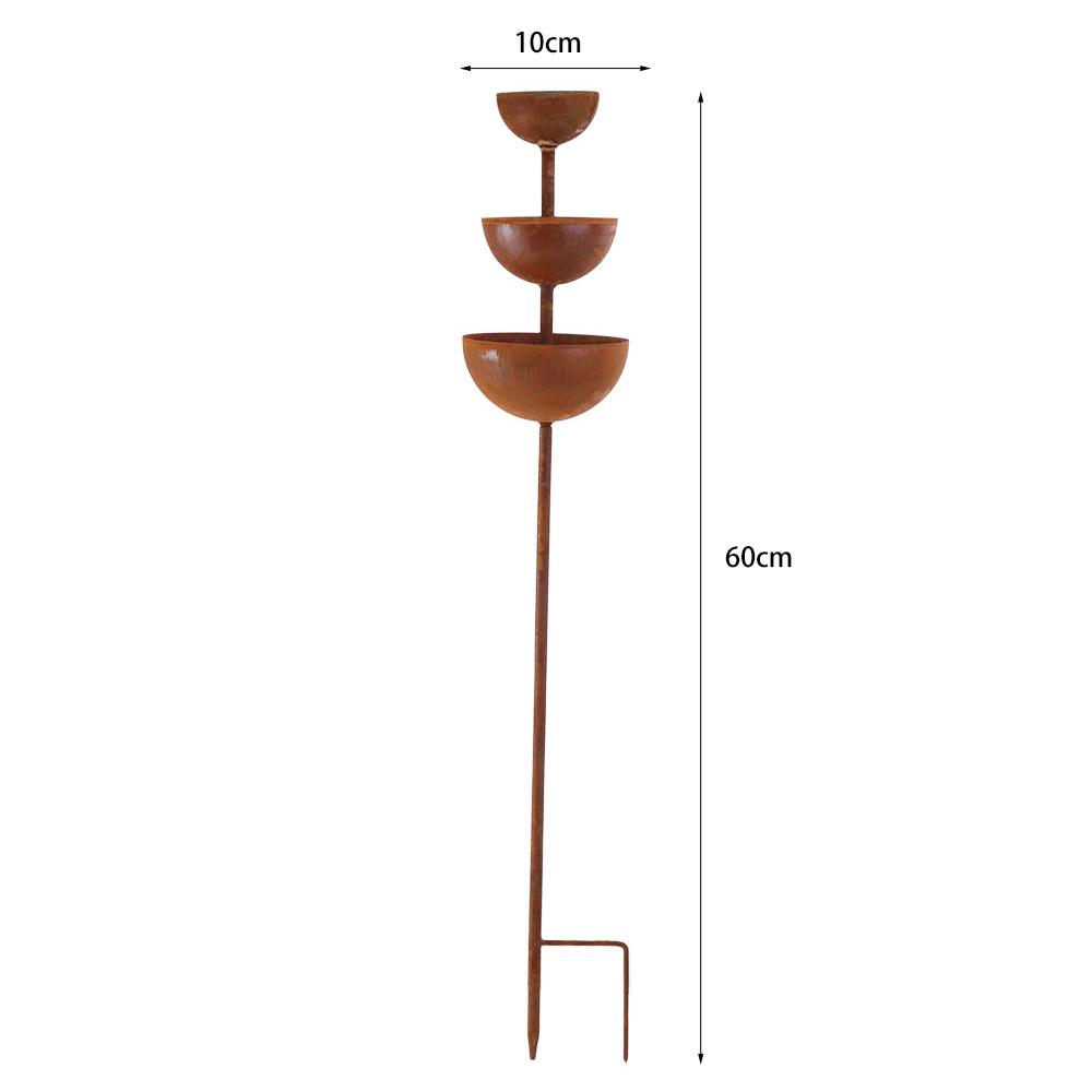 3-Tier Bowl Metal Bird Bath Rusted Vintage Iron Bird Water Dispenser Garden Stake Decorative Garden Rain Catcher Patio Backyard