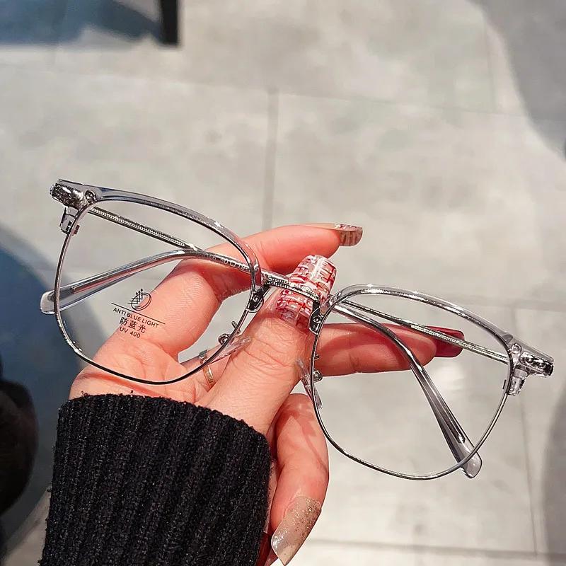 Anti-Blue Light Glasses Men Fashion Rectangle Semi Rimless Eyewear For Women Office Computer Goggle