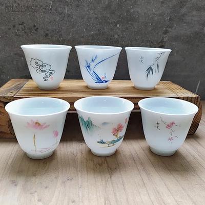 Conjunto de 6 xícaras de chá de cerâmica japonesa de 40ml, tigelas de chá de porcelana branca retrô, xícaras de saquê, caneca de café, xícara mestre doméstica feita à mão