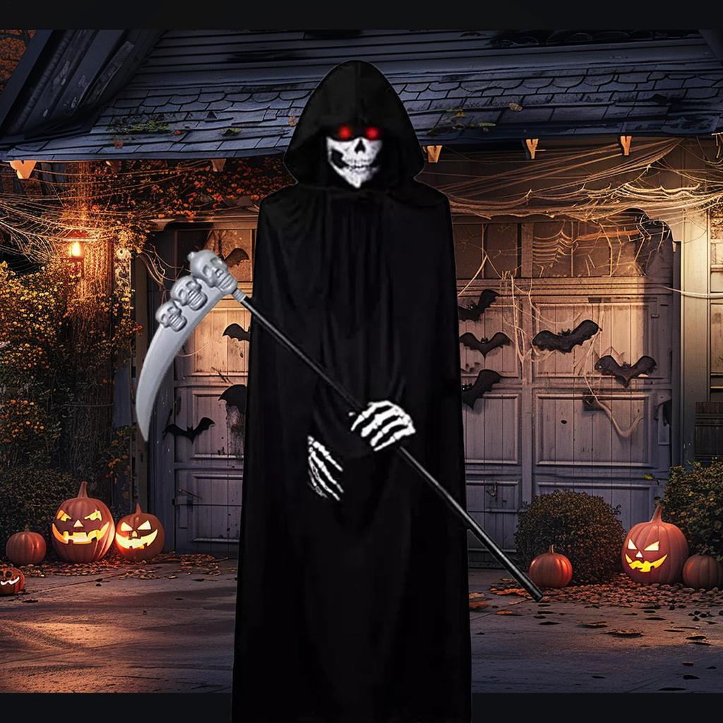 Black Cloak With Hood Halloween Vampire Hooded Cloak Capes Robes Full Length Unisex Dress Up Clothes With Gloves Cosplay