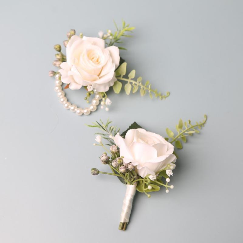 Elegant Groom Boutonniere Flowers for Mensuit Artifical Roses Wrist Corsage Wedding Accessories boutonnieres for suits wedding