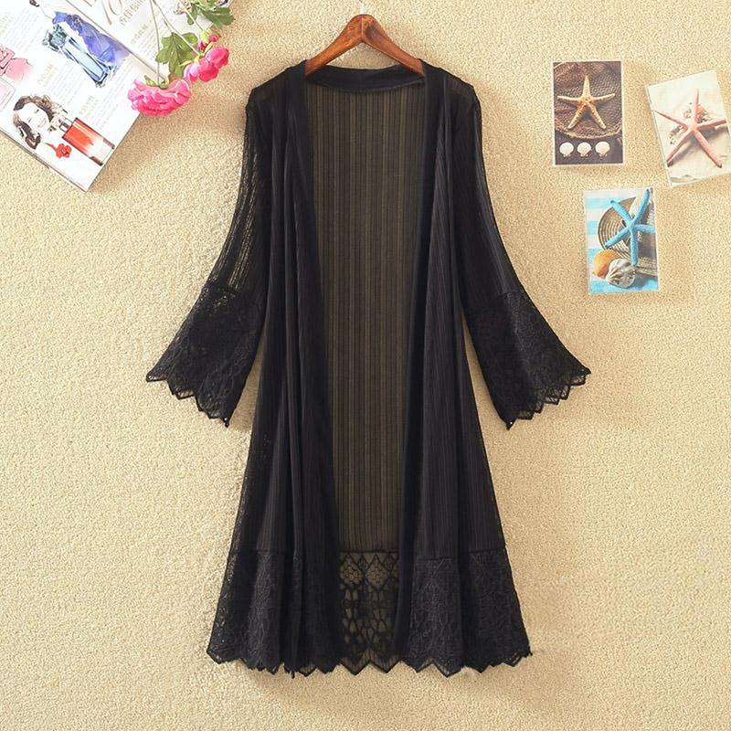 Summer Women Lace Cardigan Long Sleeve Sun Protection Clothing Shawl Outerwear Simple Wearing Cardigan Female Ladies Coat Jacket
