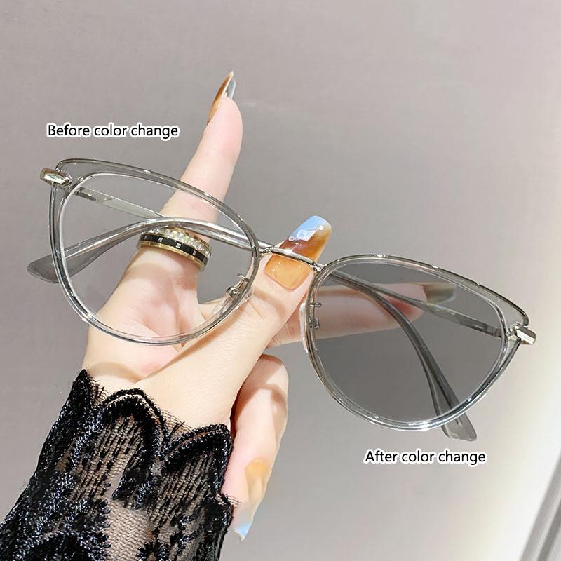 

Фотохромные очки «кошачий глаз» с диоптриями, меняющие цвет, для трансграничного модного стиля. 021 -4 серый