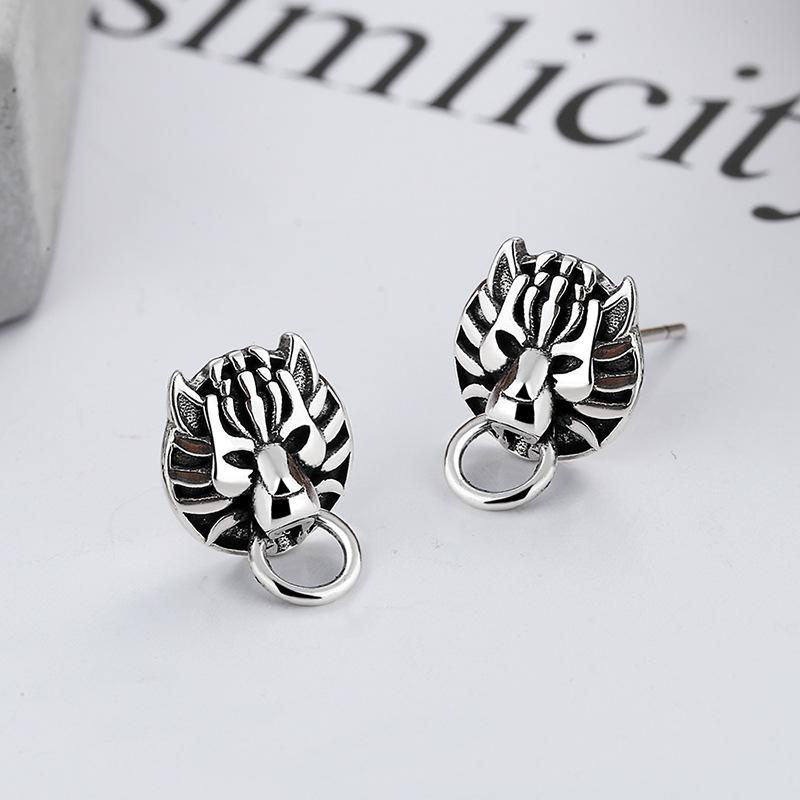 Sterling Silver Neutral Wind Stud Earrings Trendy Domineering Wolf Head Earrings Personalized Retro High-End Earrings Jewelry Batches