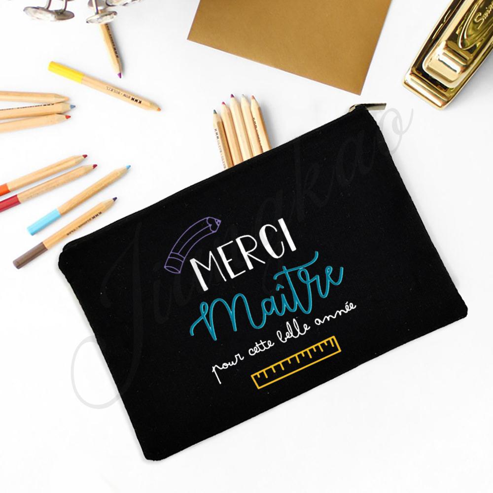 Merci Maitre Print Pencil Bag  Men Travel Toiletry Organizer Bags Makeup Pouch  Teacher's Day Graduation Thanks Gift for Teacher