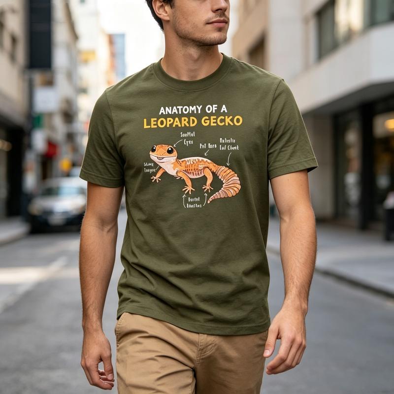 Lizard Lover Tee Leopard Gecko Anatomy Reptile Print Unisexs Casual Short Sleeve T Shirt Cotton Crew Neck Unisexs Top