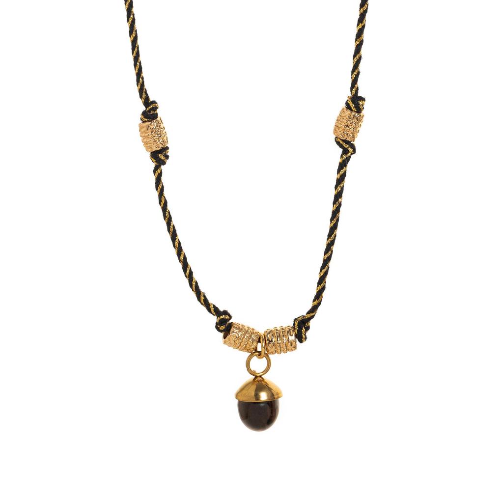 Stainless Steel Half-circle Natural Stone Acorn Pine Cone Pendant Necklace with Hand-knotted Rope Jewelry for Women.