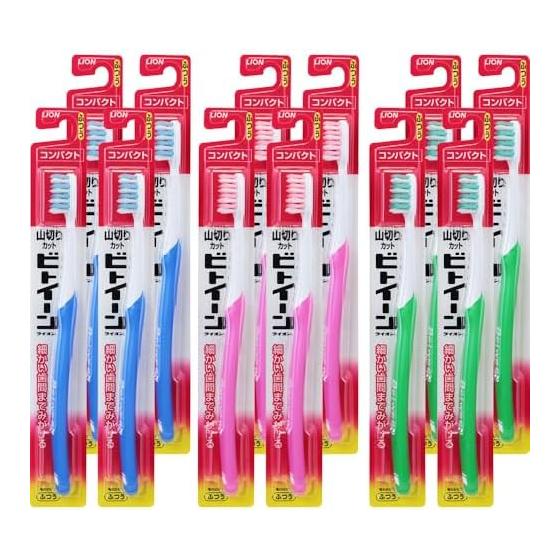 Between Lion Toothbrush Compact Regular 12 Pack Toothbrush Mountain Cut S-Shaped Handle Plaque Removal Bulk Purchase
