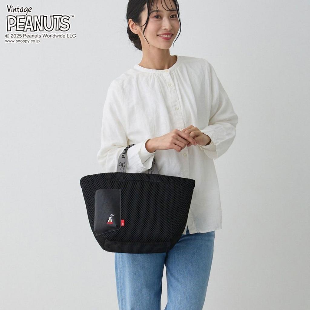 Rootote Women's Snoopy Tote Bag, Small, Lightweight Mesh, IP.Deli.Wafer.Peanuts-0K 8433 (01 Navy)
