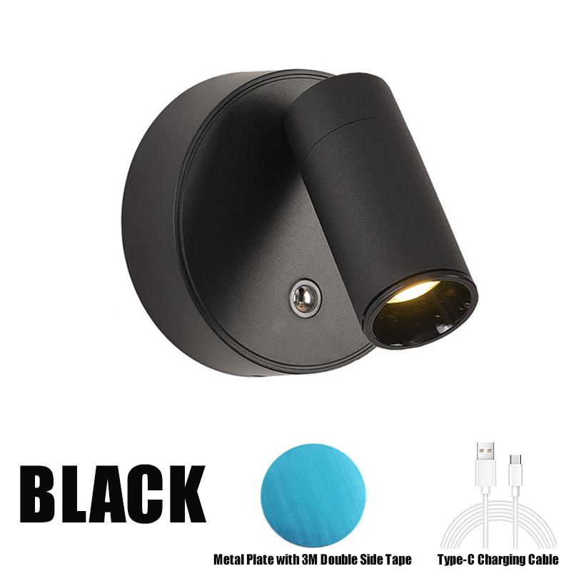 LED Wall Lamp USB Rechargeable 2000mAh Dimmable Spot Light Wireless Magnetic Night Light Alloy Bedside Photo Wall Painting Light
