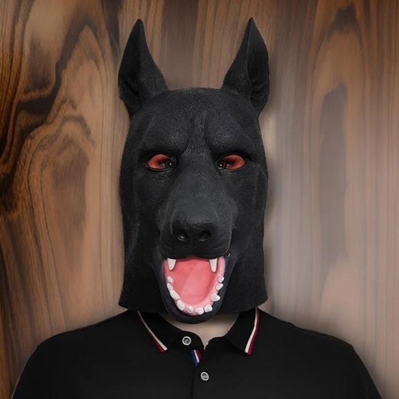 Unisex Latexdjur Hundmask Rolig Svart Hund Helmask Huvudbonad Maskeradkostym Halloween Cosplay Tillbehör