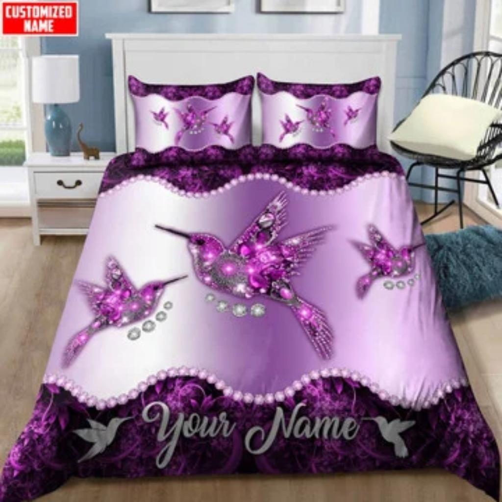 Tmarc Tee Personalized Hummingbird Purple Color Bed Set Cover Home Bedding Set