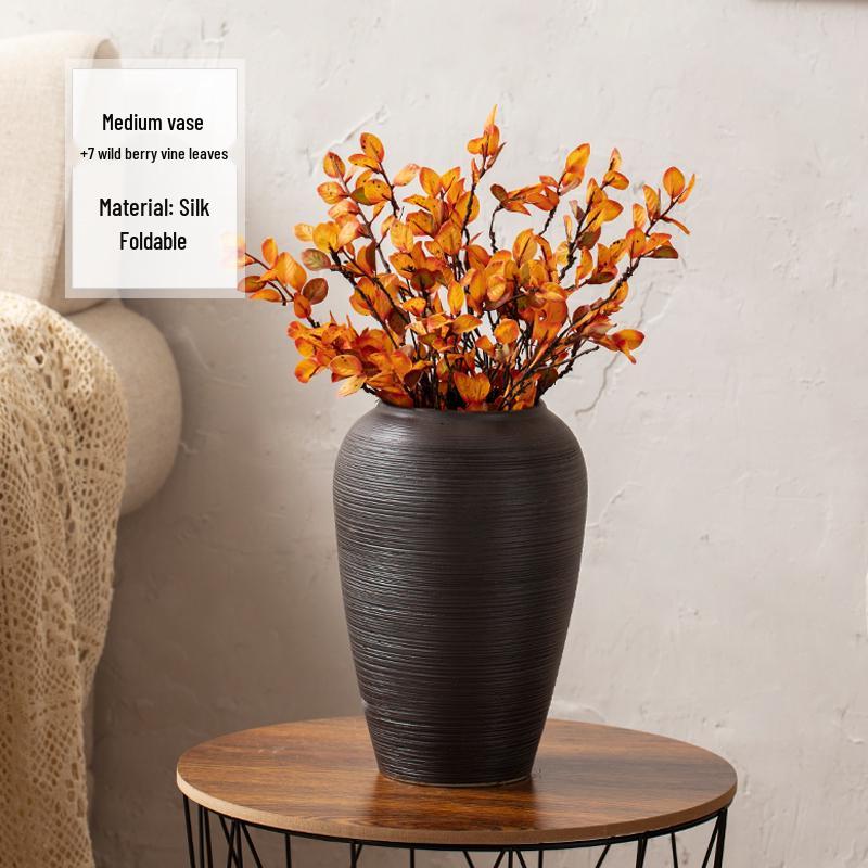 Zen Japanese Retro Black Pottery Vase for Dried Flowers - Large Tabletop Ornament for Living Room or Bedroom