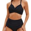 Tvådelad Baddräkt Enfärgad Rynkad Hög Midja Sexig Bikini Set Elegant