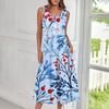 Women's Casual Fashion Floral Print Round Neck Sleeveless Midi Dress