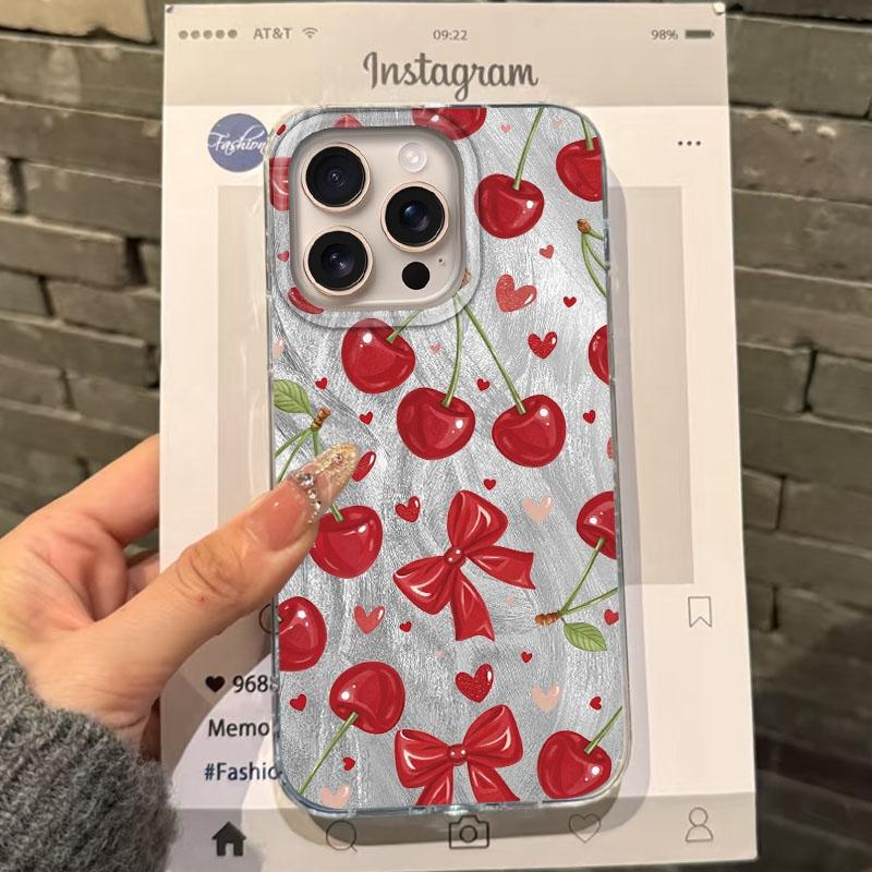 

Летний Чехол для телефона с красной вишней для девочек и женщин для Apple iPhone 16pro 15 16 15plus 14 13 Pro Max 16e 12 11 7 8 Plus XR SE Fundas Cover iPhone 13 белый