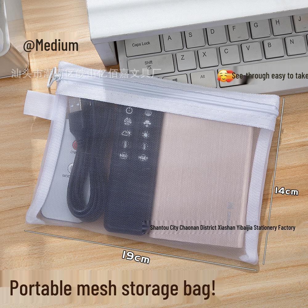 Transparent Mesh Portable Storage Bag for Data Cables, Earphones, Cards - Large Capacity Everyday Organizer