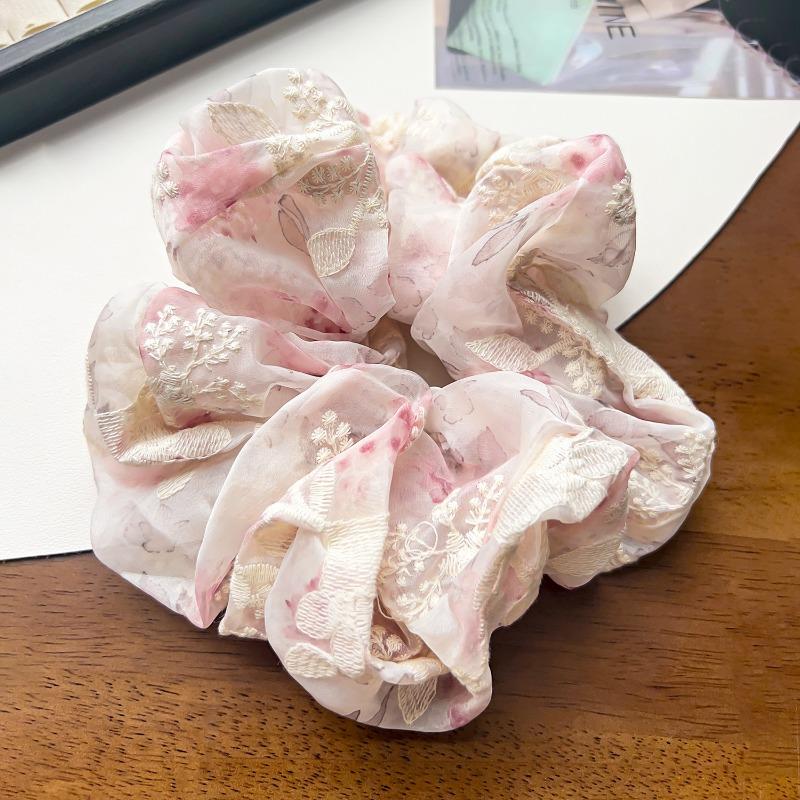 New Large-sized Fabric Hair Band and Hair AccessoryFeaturing Retro Floral and Diamond-encrusted Ponytail Hair Ties