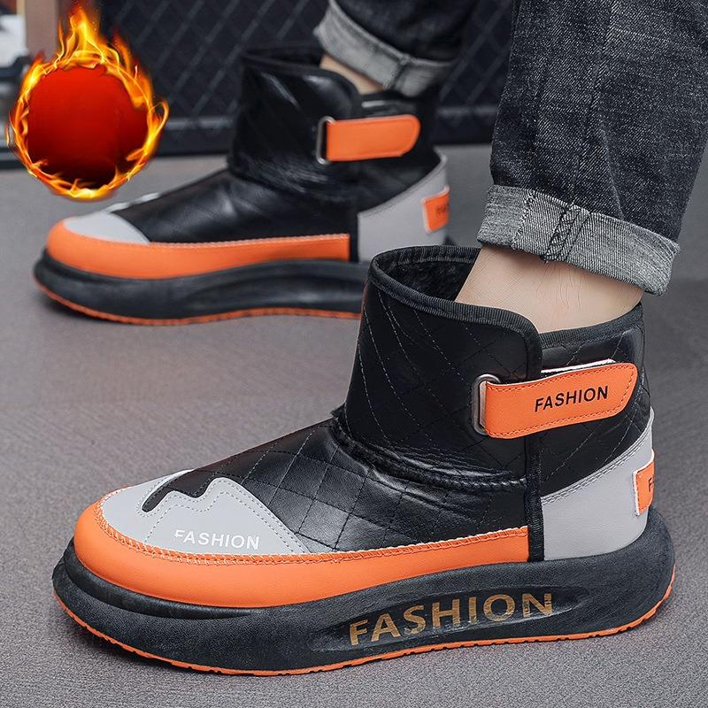 Winter Velvet Padded Thickened Thermal Warm Snow Boots Men's Shoes Leather Thick Bottom Northeastern Fashion Tide Cotton  Comfortable Versatile Shoes