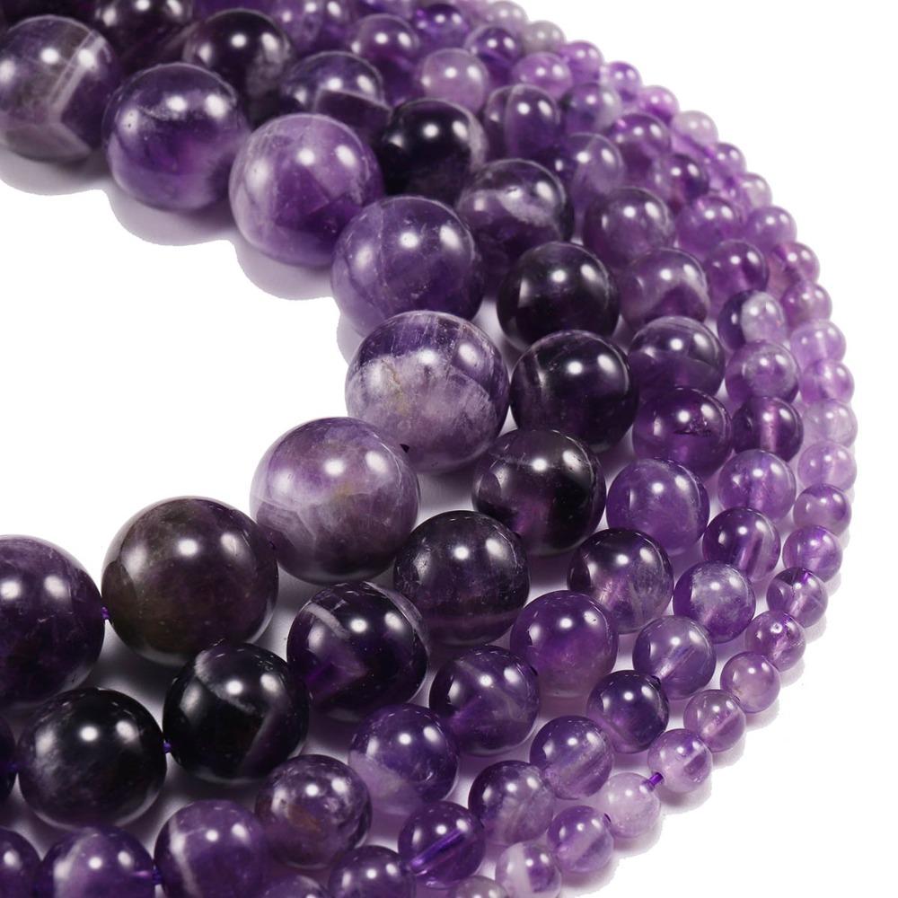 1 Strang/Los 6 8 10 12 mm Natürlicher Traum Lila Amethyst Kristallstein Runde Perlen Lose Abstandshalterperlen zur Schmuckherstellung Armband