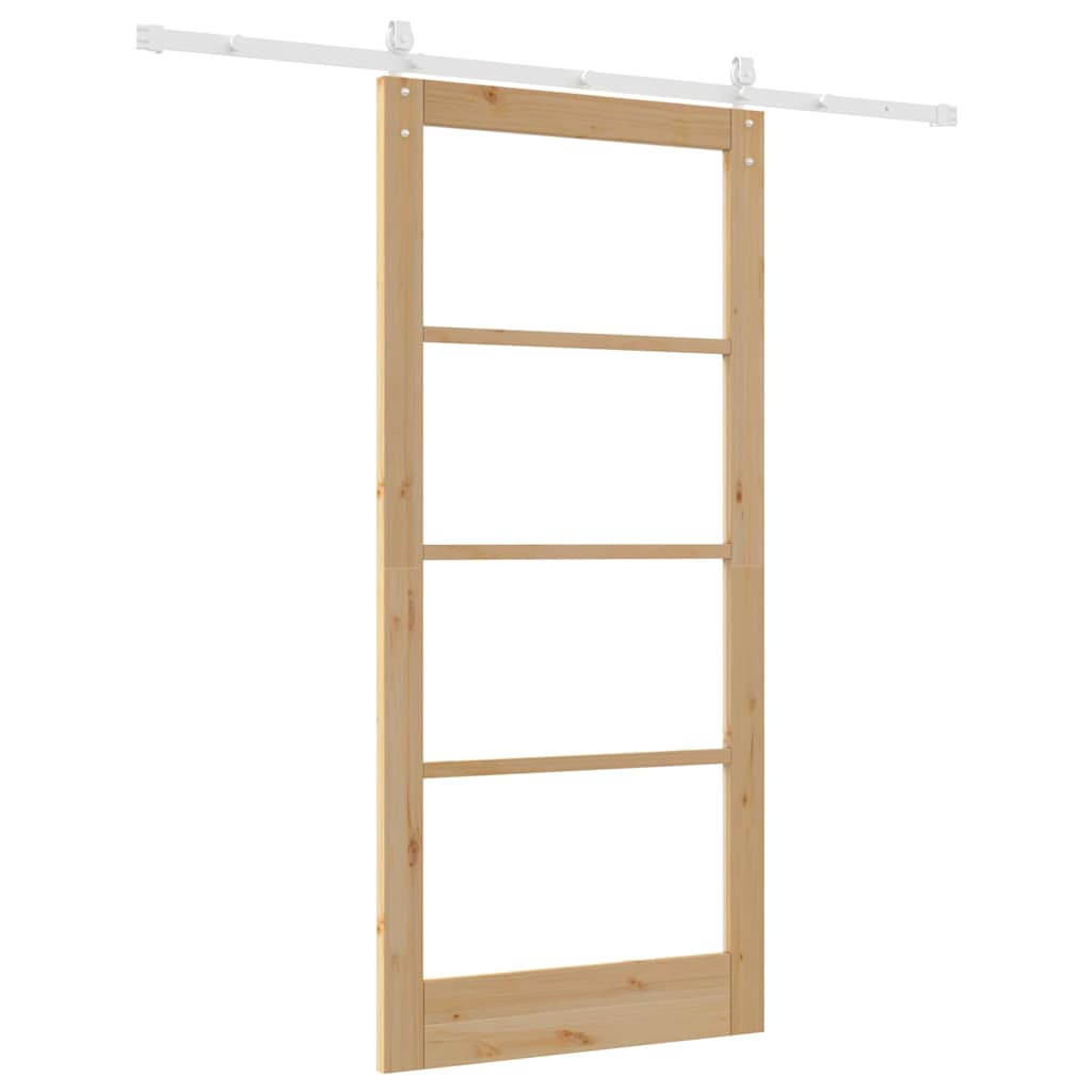 Sliding Door Natural 93 X 202 Cm Solid Pine Wood and Glass