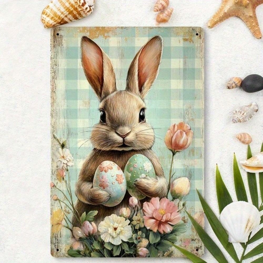 Easter Rabbit Egg Vintage Metal Poster Wall Art For Living Room