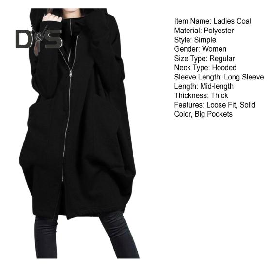 Sweat-shirt à capuche à manches longues pour femme, manteau à fermeture éclair, grandes poches, faux deux pièces, couleur unie, veste à capuche mi-longue