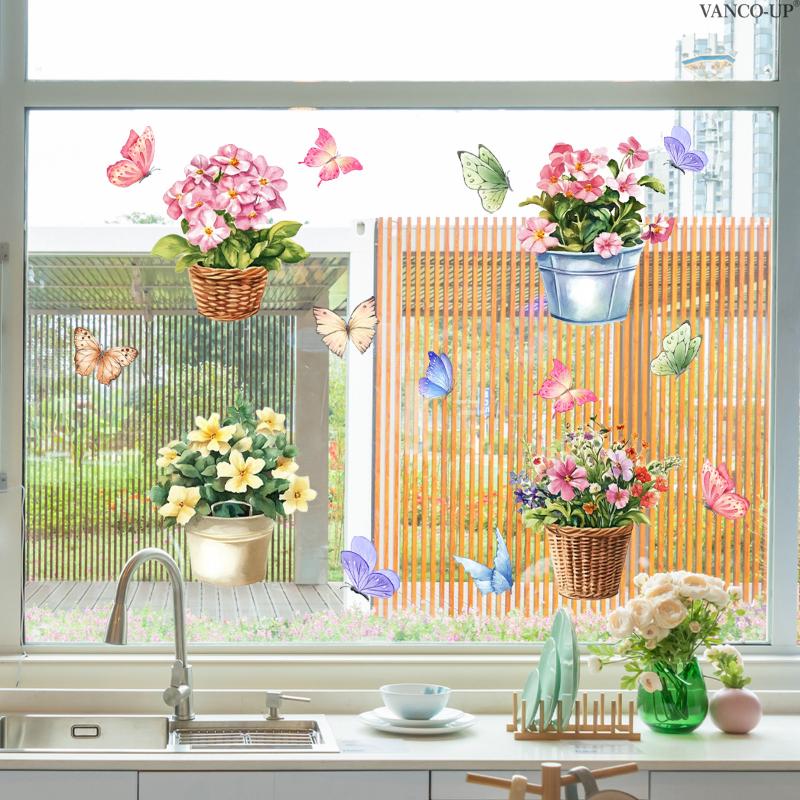 3D Tulip Flower Window Stickers Static Cling Waterproof Floral Decal Windows Decor For Home Bedroom Bathroom Glass Decoration