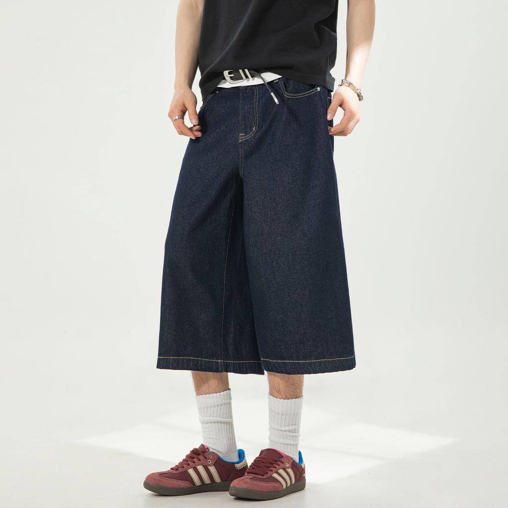 Jeans Casuali Uomo Retro Denim Grezzo Larghi Dritti Sette Punti