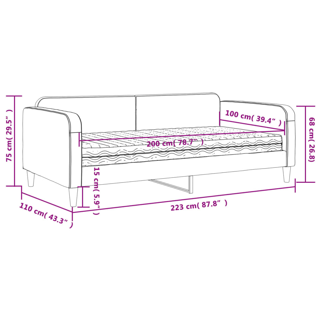 Daybed with Mattress Cream 100x200 Cm Fabric