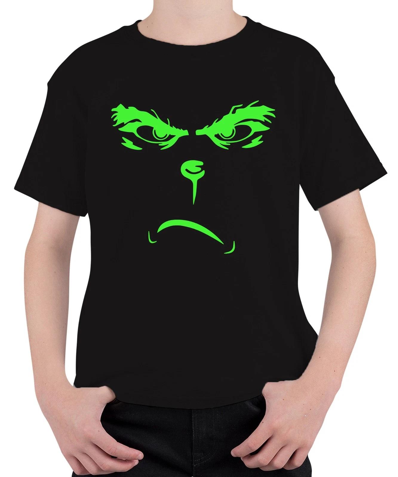Halloween Monster Gesicht Grusel Augen Leuchtend Neon Alien böse Unisex Kinder T L