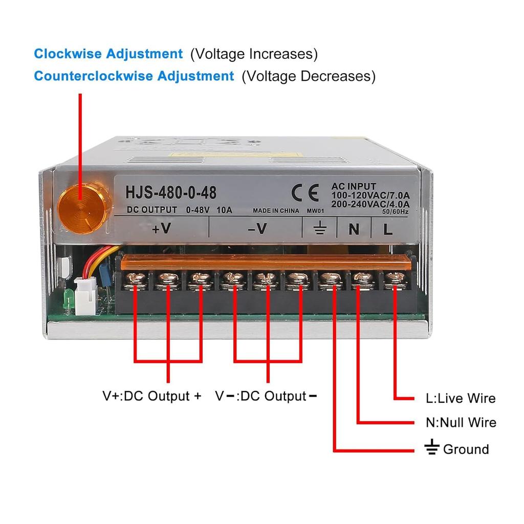 Adjustable DC Power Supply Voltage 48V AC to DC Module Switching Power Supply with Digital 480W 10A Voltage Regulator Transformer for and Radios