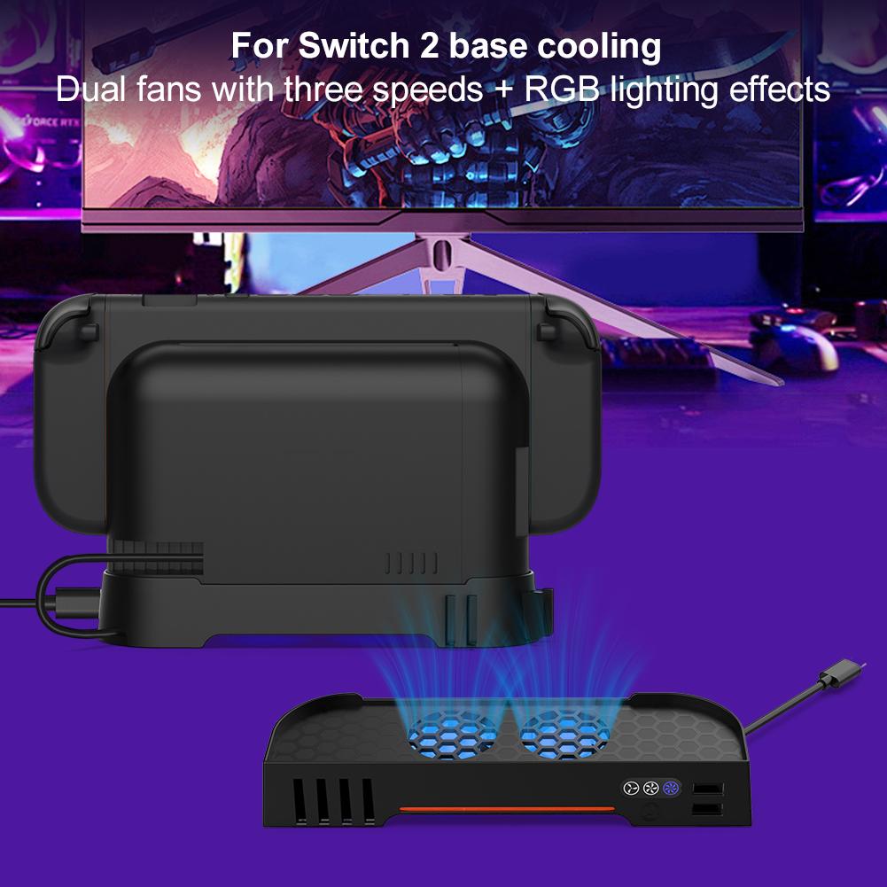 Cooling Fan For Switch 2 Dock Portable HUB Expansion Base RGB Multifunctional Ventilation Fan with 8 Game Card Slots Accessories