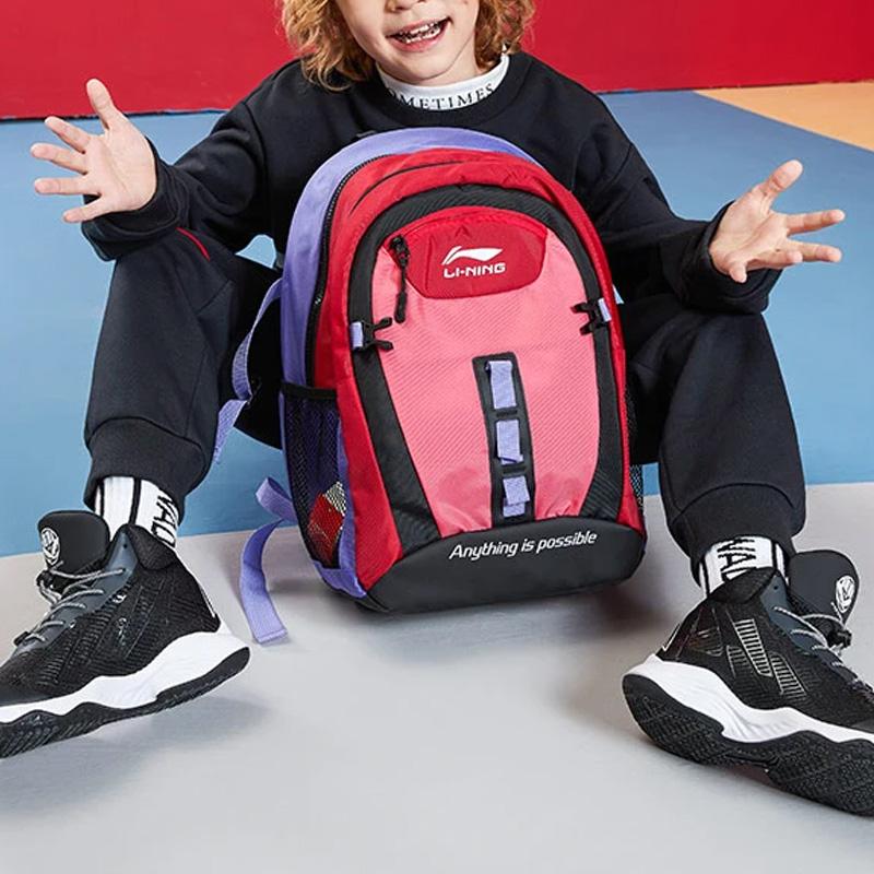 Zaino in Tessuto Li Ning per Bambini Color Block Grande Capacità Zaino per Bambini Rosso Viola YBSQ114-3
