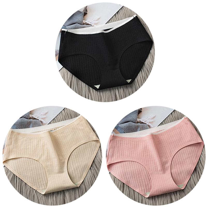 3Pcs Women's Underwear Cotton Seamless Stripes Panties Soild Color Skin- friendly Lingerie Woman Panty Low Waist M-XL Plus Size