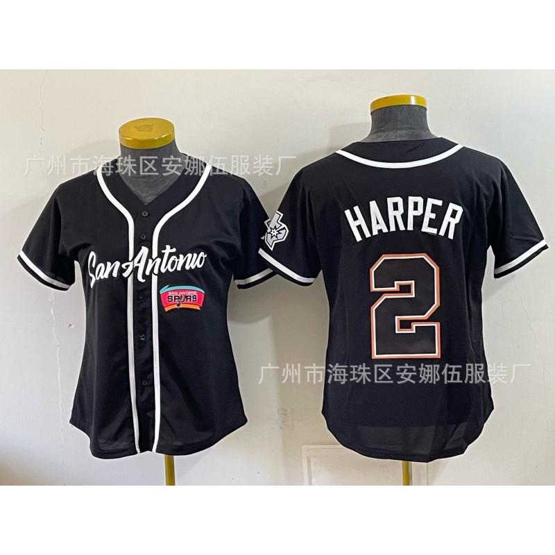 2026 Spurs 5 11 Print Baseball Cardigan Women Short Sleeve Embroidery Team Sports Top